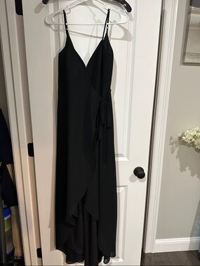 Show Me Your MuMu Black High-Low Wrap Slip Dress with Tie